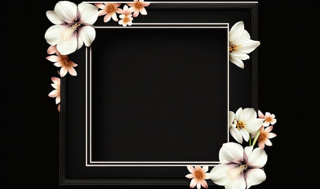 Marco con flores de primavera sobre fondo negro Tema de primavera
