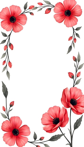 un marco de flores rojas con un fondo blanco