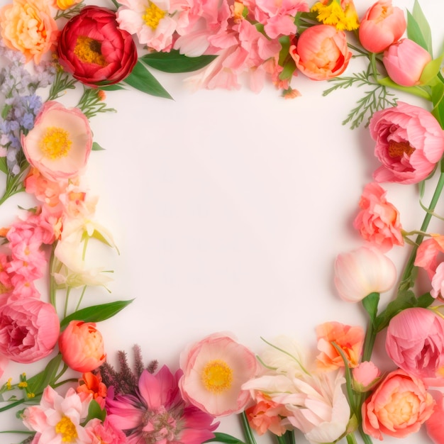 Marco fotográfico de flores Concepto de boda con flores Para el diseño de tarjetas de felicitación o invitaciones