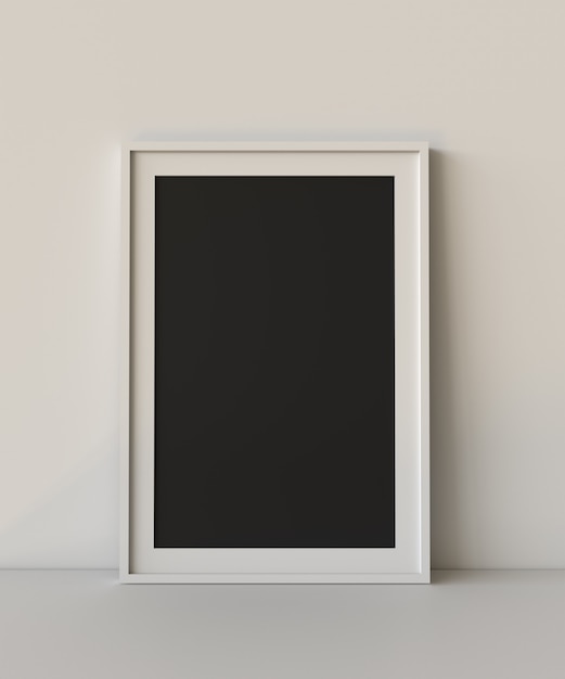 Foto marco de fotos en blanco con fondo de mesa y pared
