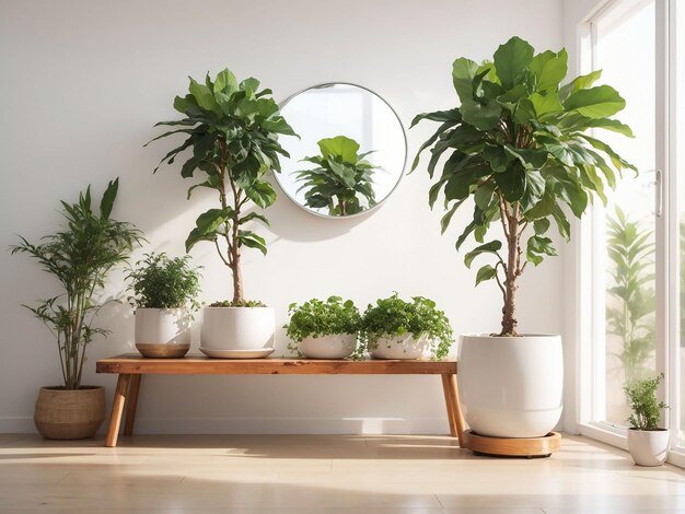 Marco de fotos blanco con plantas de cactus en una lata pintada en un escritorio de madera