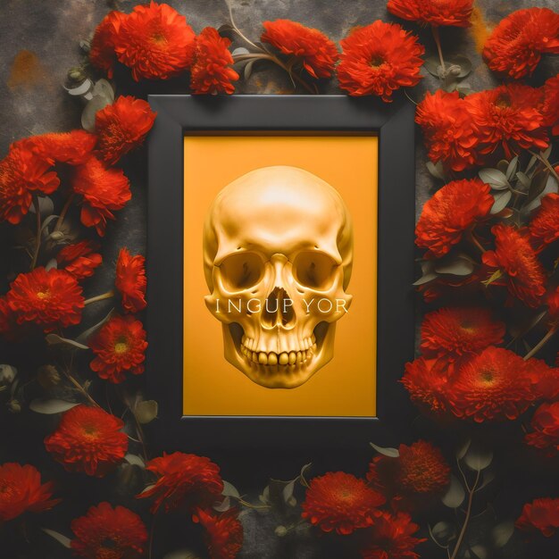 Foto marco de fotos de dia de muertos con flores.