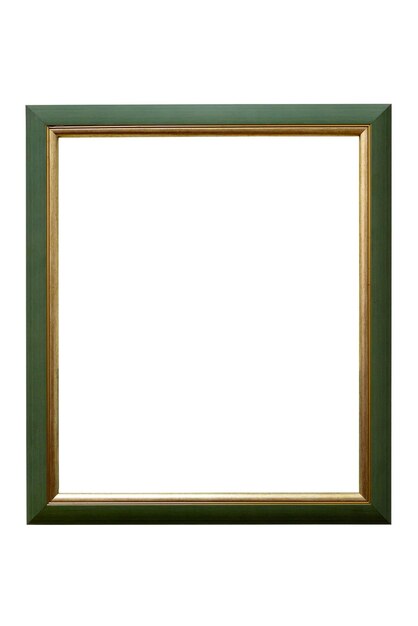 Foto marco de fotos de madera verde sobre fondo blanco.