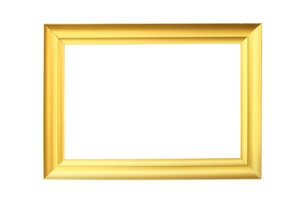 Marco de fotos de oro moderno sobre fondo blanco aislado.