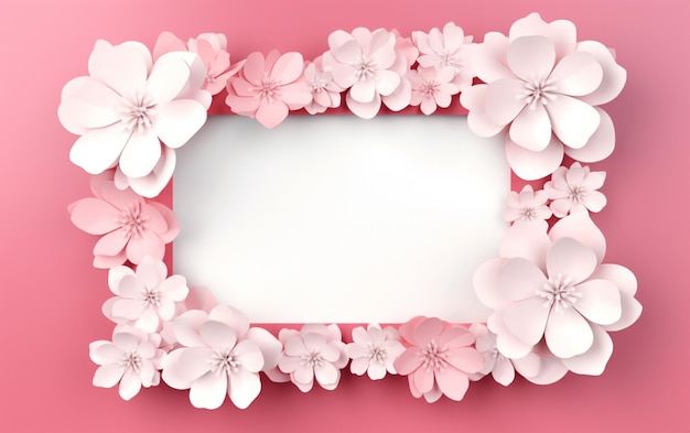 Un marco de fotos de papel rosa y blanco con flores en él