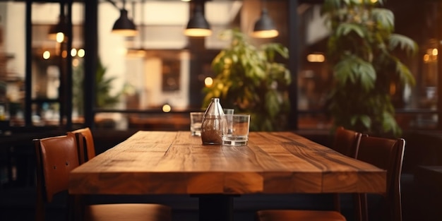 Foto marco de fotos de restaurante mesa sin marco muebles vacíos interior mesa de comedor de madera