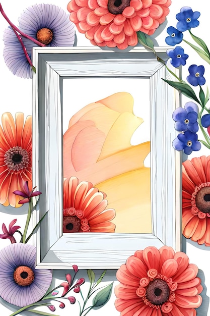 Marco de fotos vacío vertical floral pastel acuarela