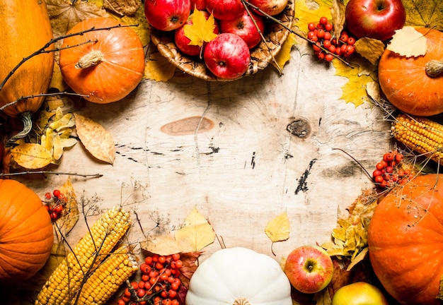 Marco de frutas y verduras de otoño