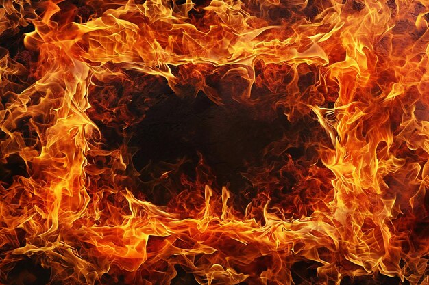 Marco de fuego sobre un fondo negro Fondo de fuego Fondo de fuego