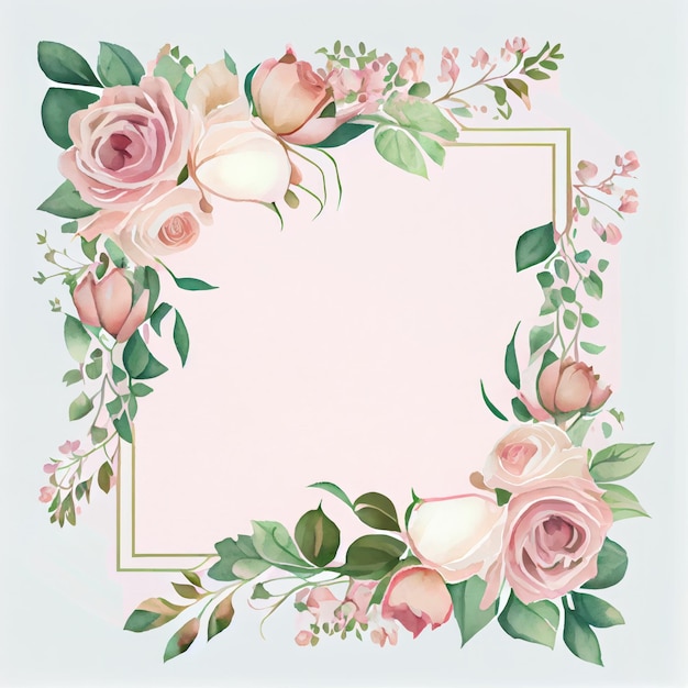 Marco geométrico de ilustración floral acuarela con flores de color rosa y durazno
