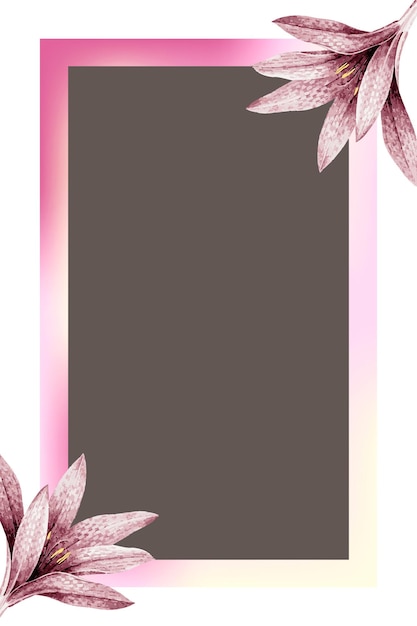 Marco de gradiente PNG en rosa con flores y fondo marrón
