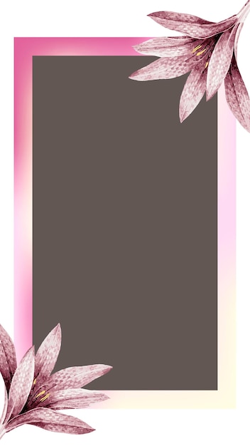 Marco de gradiente PNG en rosa con flores y fondo marrón