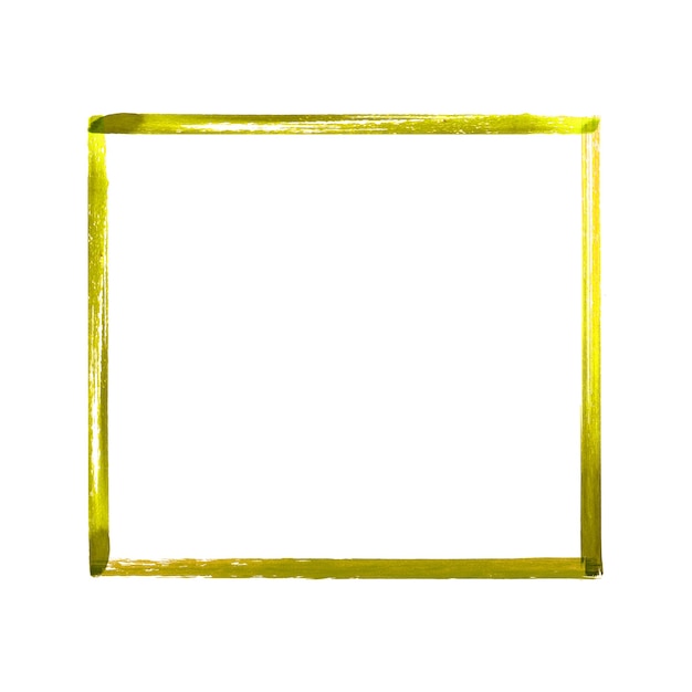 Marco de grunge acuarela amarillo. Marco de trazos de pincel texturizado amarillo abstracto vintage acuarela dibujada a mano aislado sobre fondo blanco