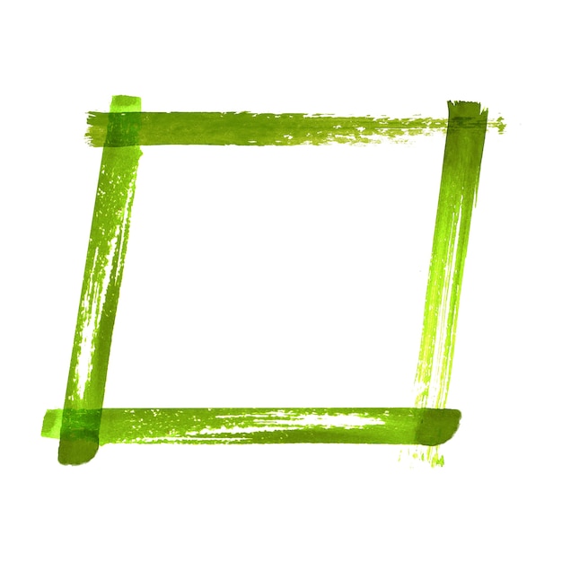Marco de grunge acuarela verde. Dibujado a mano acuarela vintage abstracto verde con textura trazos de pincel marco aislado sobre fondo blanco.