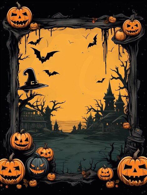 marco de halloween con calabazas Ai generado ilustración de Halloween de alta resolución en fondo blanco