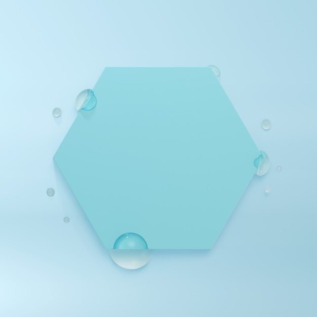 Foto marco hexagonal con gotas de agua. renderizado 3d