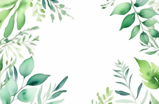 Foto marco de hojas de acuarela verde en el fondo blanco espacio de copia