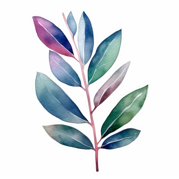 Marco de hojas de eucalipto acuarela con una paleta de colores vibrantes en blanco generado por IA