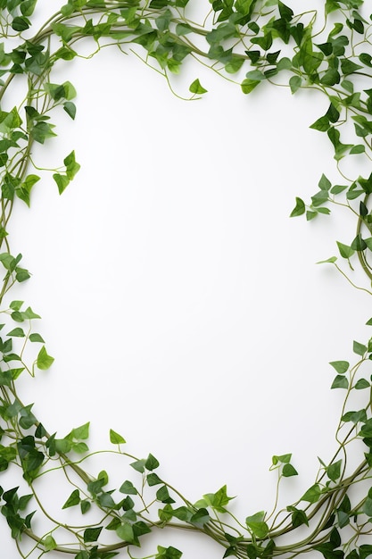 un marco de hojas de hiedra con un fondo blanco.
