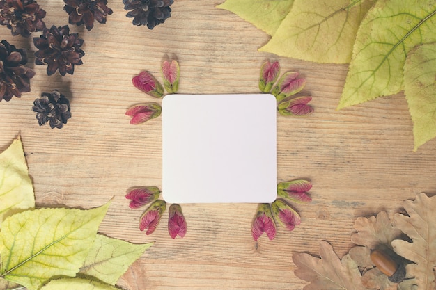 marco de hojas de otoño multicolores con una hoja de papel