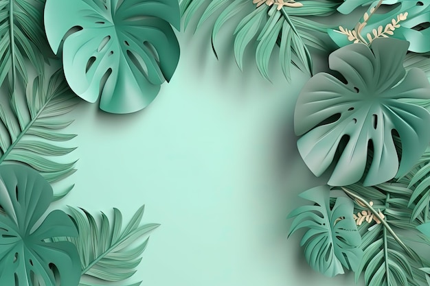 Marco de hojas tropicales con colores vibrantes en estilo 3D