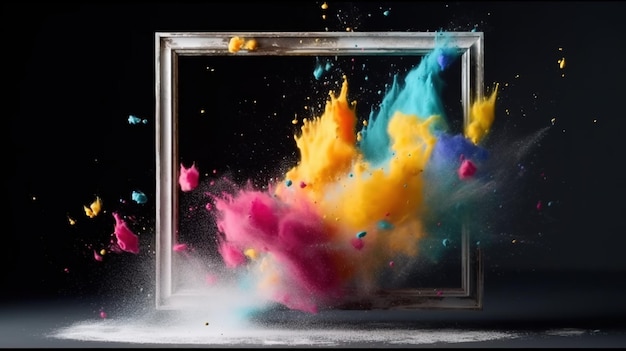 Marco de IA generativo con explosión de pintura en polvo holi colorida nube multicolor salpicadura creativa