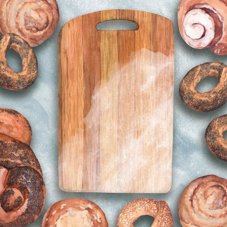 Un marco de ilustraciones en acuarela de ingredientes para hornear y utensilios de cocina