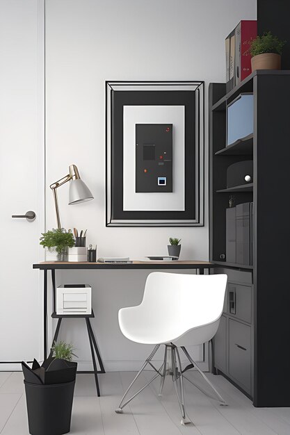 Marco de imagen en blanco 3D en una oficina doméstica moderna Generative Ai