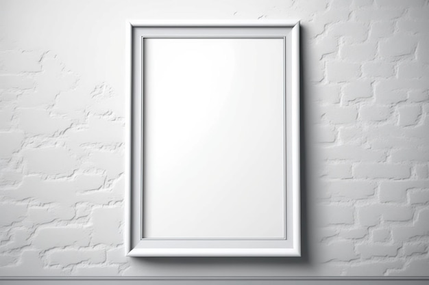 Foto marco de imagen en blanco en una pared de ladrillo con luz natural