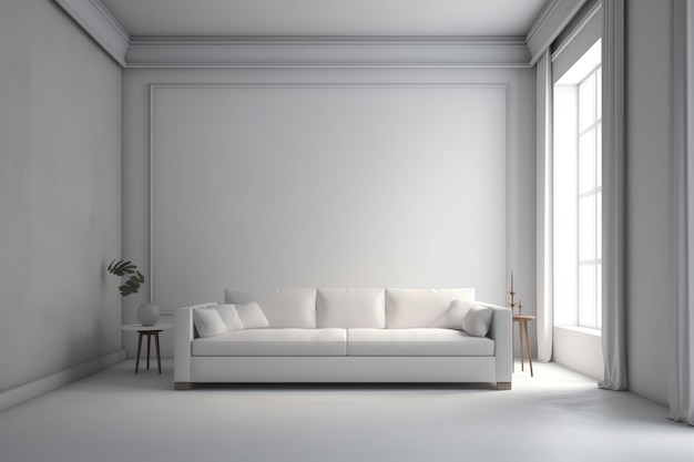 marco de imagen maqueta psd colgando en la sala de estar moderna minimalista generado ai