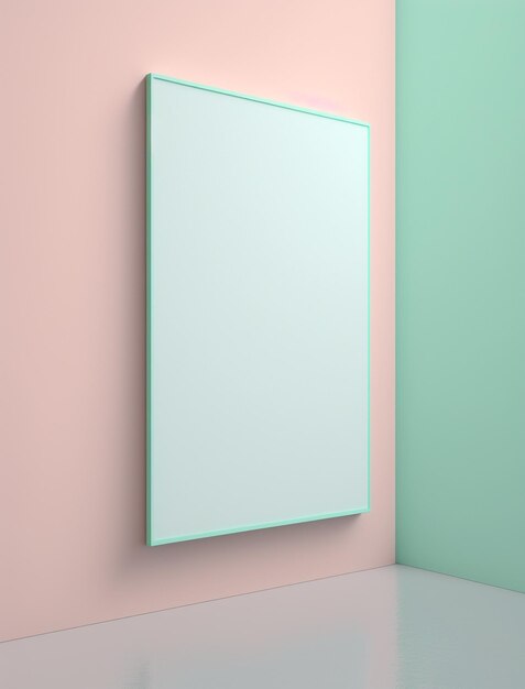 Marco de imagen de maqueta simple vertical color azul pastel colgando sobre un fondo pastel IA generativa