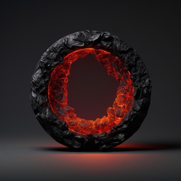 Marco de imagen redondo minimalista de lava Anillo minimalista con textura realista Ilustración digital cuadrada Círculo vacío generado por Ai sobre fondo negro