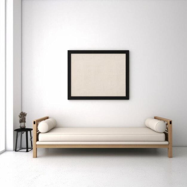Marco de imagen de retrato de futón minimalista en pared blanca