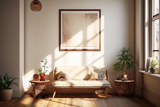 Foto un marco de imágenes cuelga en una pared por encima de un sofá con una planta en él