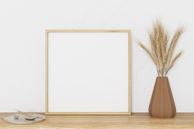 un marco de imágenes con una imagen de una planta y un jarrón con flores en una mesa