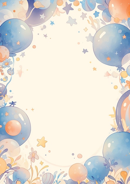 Marco infantil de globos y estrellas con fondo azul