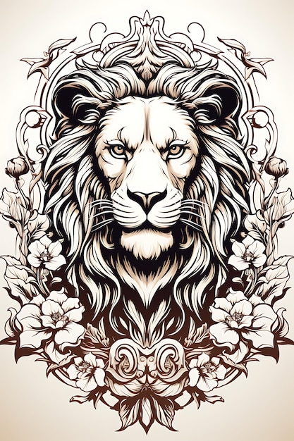 Marco de león heráldico cortado con láser Cnc que muestra una cresta de león audaz con contorno plano del tatuaje del heraldo