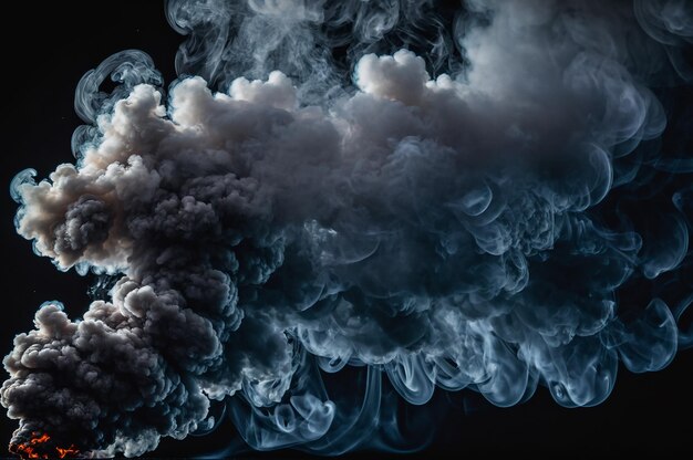 Marco lleno de formas y texturas de una explosión de pólvora y humo de color blanco en un fondo negro