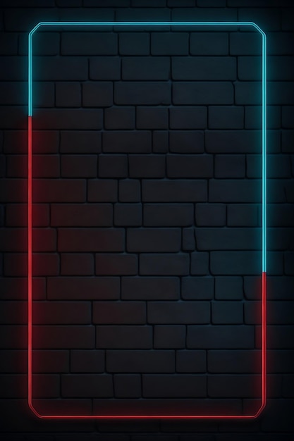 Marco de luz de neón azul y rojo en fondo de pantalla de pared