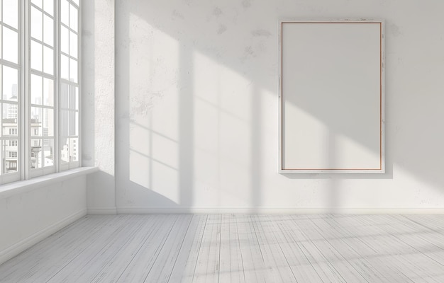 marco de madera blanca colgando de la pared de una habitación vacía