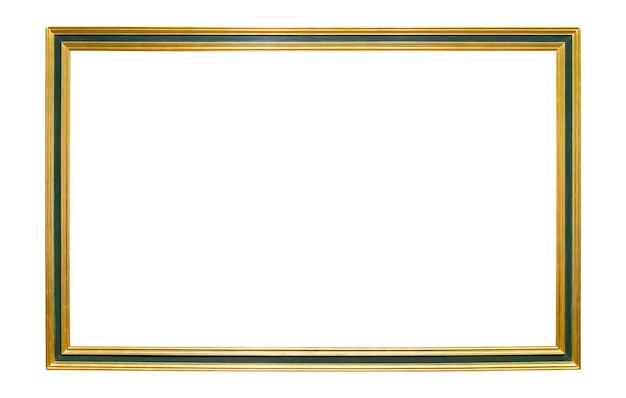 Foto marco de madera de color dorado con elemento verde.