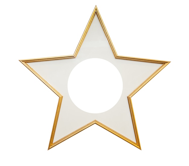 Marco de madera en forma de estrella aislado en superficie blanca