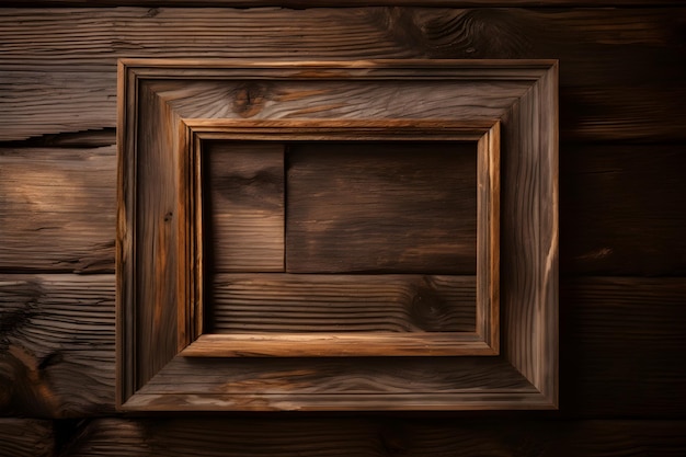 Un marco de madera en una pared con un fondo de madera.