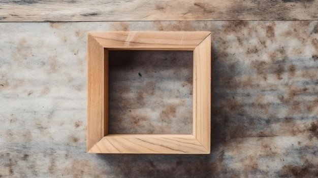 Un marco de madera sobre una mesa con un fondo marrón y la palabra arte en él.