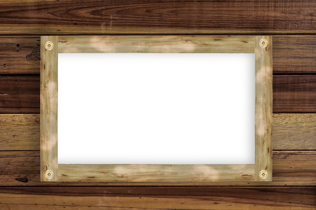 Marco de madera vacío colgado en paneles de madera de fondo diseño de estilo retro