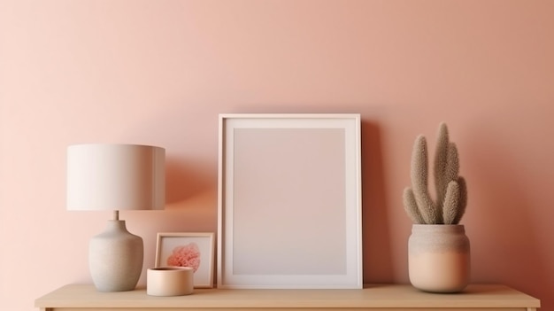 Marco de maqueta en el fondo interior de un dormitorio con colores pastel claros