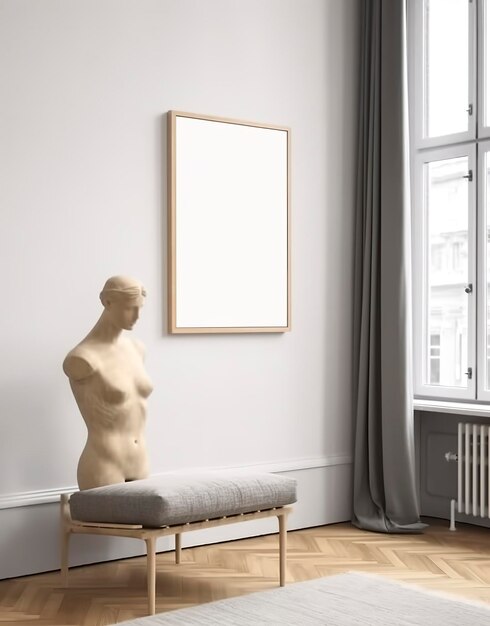 Marco de maqueta en el interior de la sala de estar escandinava contemporánea 3d render AI Generative