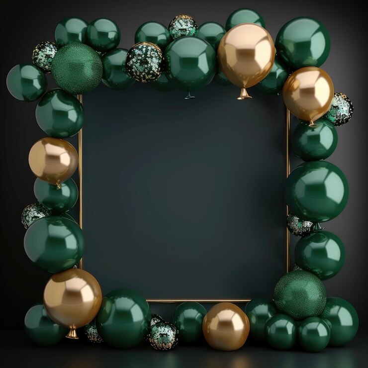 un marco con un marco de oro con decoraciones verdes y doradas