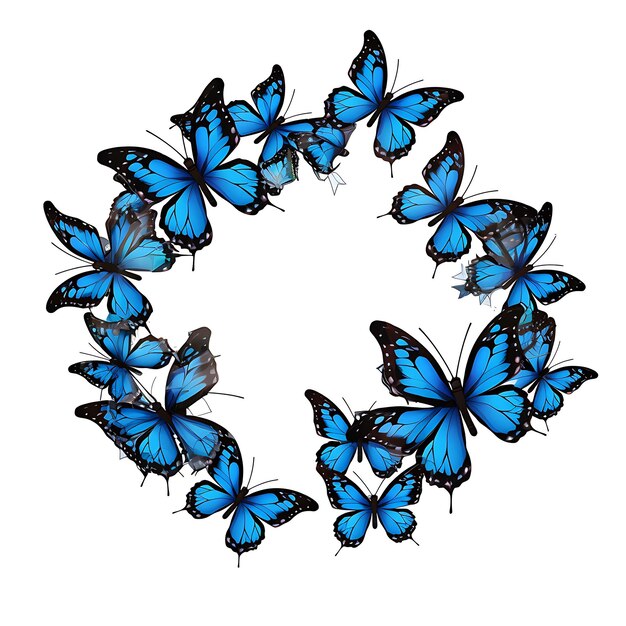 Marco de mariposa Morpho azul esculpe un marco que captura el arte de diseño creativo plano 2D para niños