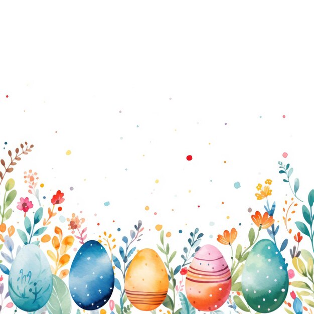 Marco navideño hecho de huevos de Pascua coloridos sobre fondo blanco estilo minimalista de acuarela